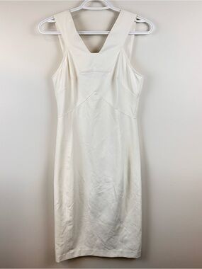 Veronica Beard White Bodycon Midi Dress Size 4 Exposed Zip Stretch Sheath